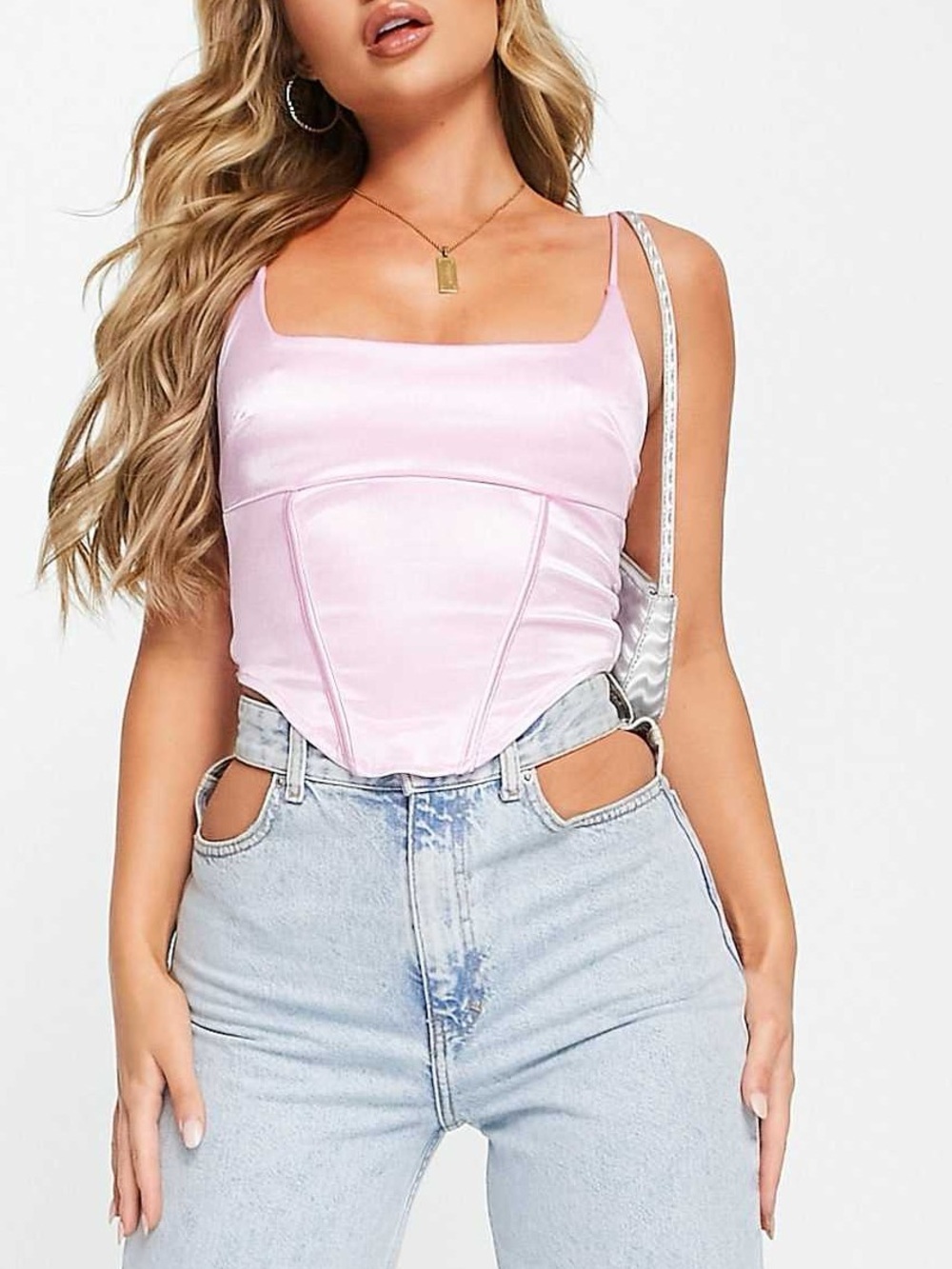 ASOS Light Pink Satin Corset Top NWT